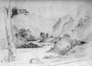 Swainson, Lucelle Frances, 1842-1910 :Looking up the gorge to Napier side, about half way through. Mrs Beetham. [1876?]