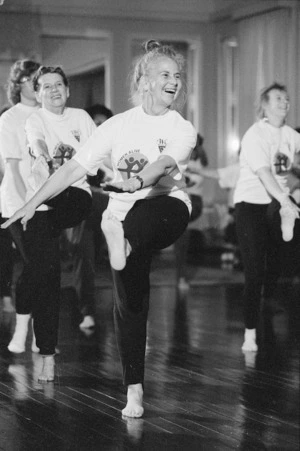 The Governor General's wife, Lady Reeves, taking part in the YWCA's new programme of excercise, Newrhythmics - Photograph taken by Phil Reid