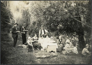 Group of adults and children, Mokau River
