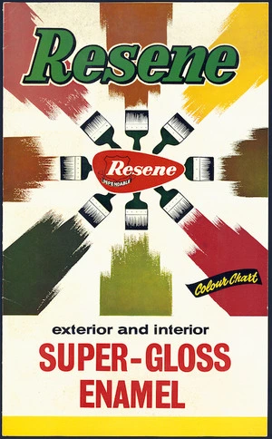 Stipplecote Products Ltd (Seaview) :Resene exterior and interior super-gloss enamel. [Front cover. 1966].