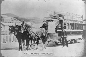 Creator unknown :Photograph of a horse-drawn tram, Wellington