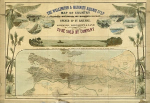 Falkner, A., fl 1880-1885 :The Wellington & Manawatu Railway Co. Ltd. Map of country between Wellington and Manawatu District opened up by railway, shewing townships & land to be sold by Company. A. Falkner delt. August 1885.