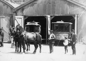 Creator unknown: Photograph of horses outside the Adelaide Road Depot, Wellington
