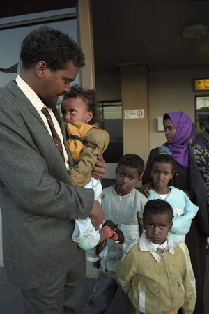 Somali refugee family reunited at Wellington Airport - Photograph taken by Ross Giblin