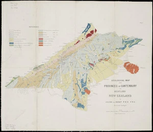 Geological map of the Provinces of Canterbury and Westland, New Zealand / by Julius von Haast, P.H.D., F.R.S., principal geologist.