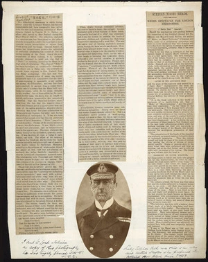Scrapbook page - includes newspaper cuttings and image of Lord Jellicoe with moko