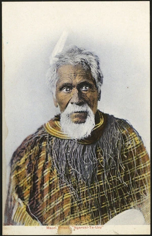 Postcard. Maori priest, Ngaroki-Te-Uru. New Zealand post card. Industria series. Fergusson Limited, Sydney and London, No. F. 38. Printed in Germany [ca 1910?].