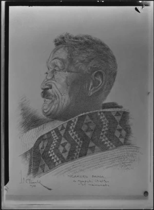 Photograph of a sketch of Ngakuru Pana drawn by James Ingram McDonald