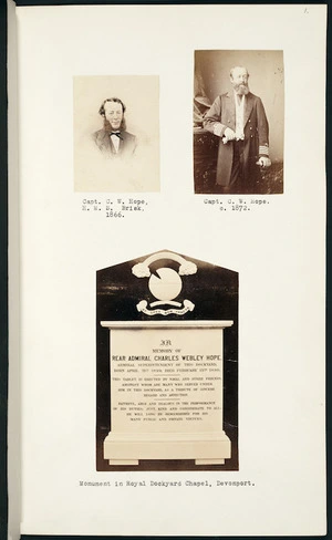 Photographs of Captain C W Hope and his memorial monument at Devonport