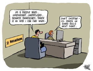 Hawkey, Allan Charles, 1941- :"I'm a middle aged, overweight, unemployed, sickness beneficiary. There is no way I can find work." ... 6 June 2011