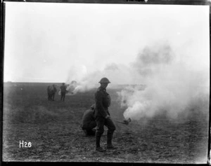 New Zealand troops practising a smoke attack