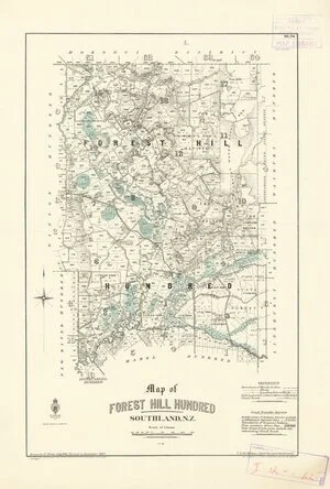 Map of Forest Hill Hundred, Southland, N.Z. [electronic resource] / drawn by J.C. Potter, July 1910.