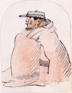 Artist unknown :[Album of an officer. Seated Maori man wearing a blanket and soldier's cap. Taranaki? May 1865?]