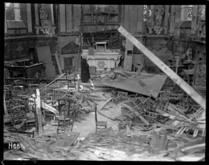The interior of the church at La Creche deliberately shelled by German artillery during World War I