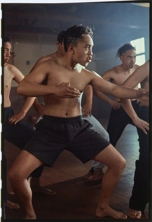 Production still of Boogie Heke performing a haka