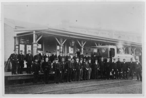 Oamaru Railway staff outside the station