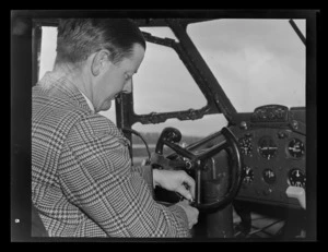 Bristol Freighter Tour, Captain R Ellison at the controls of the Bristol freighter MK 1A, Merchant Venturer, which toured Australia and New Zealand in 1947