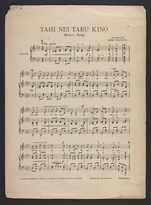 Tahi nei taru kino : Māori song ; E hotu nei : Māori song / arranged by Hemi Piripata.