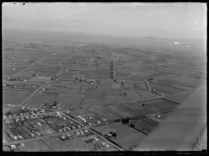 View of houses and farmland, Pukekohe, Auckland Region
