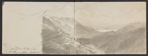 Hurt, Theodore Octavius fl 1860-1871 :Looking W. down R. Teremakau. Lake Brunner in distance, Westland, N.Z. [Between 1865 and 1871].
