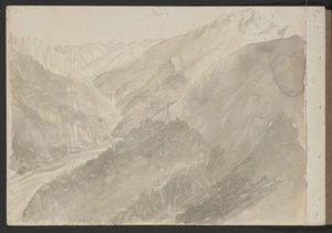 Hurt, Theodore Octavius fl 1860-1871 :[River between mountains, Westland? Between 1865 and 1871].