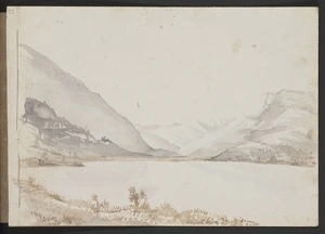 Hurt, Theodore Octavius fl 1860-1871 :[Lake and mountains, Canterbury possibly Lake Sumner? 1861-1871].