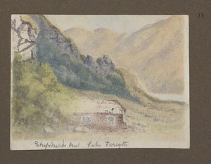 Hurt, Theodore Octavius fl 1860-1871 :Shepherd's hut, Lake Forsyth. [1861-1871].