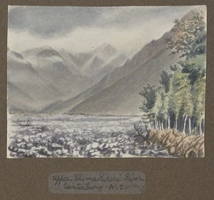 Hurt, Theodore Octavius fl 1860-1871 :Upper Waimakariri River, Canterbury, N.Z. [Between 1865 and 1871].