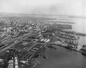 Aerial view of Auckland wharves - Photograph taken by Gregor Riethmaier