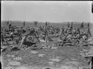 Soldiers resting after training, Pas-en-Artois, France