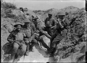 Some New Zealand officers in the front line at Gommecourt Wood in World War I