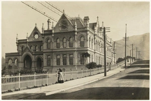General Assembly Library, later known as the Parliamentary Library, from Hill Street, Wellington