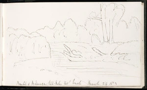 Crawford, James Coutts, 1817-1889 :Banks of Maunga tai noko. 40 mile bush. March 24 1863.