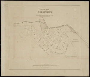 Plan of the town of Arrowtown / Richard Millett, assistant surveyor, June 1867 ; W. Spreat, Lith ; J.T. Thomson, Chief Surveyor.