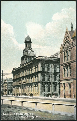Postcard. General Post Office, Wellington. Photo by Zak. New Zealand post card (carte postale). F T Series no 2636. Printed in Britain. [1904-1914].