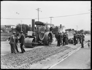Road construction; includes a steam roller