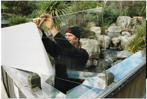 Daniel Young working on the otter enclosure, Wellington Zoo, New Zealand - Photograph taken by Ross Giblin.
