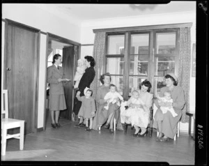 People in waiting room of the Island Bay Plunket Rooms, Wellington - Photograph taken by W Wilson
