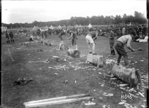 The wood chopping competition at the New Zealand Base Depot Sports, Etaples