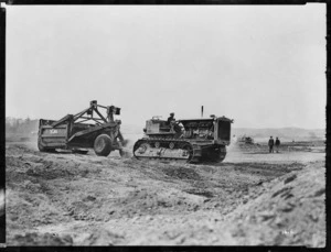 Public Works Department levelling off the flying field at RNZAF aerodrome Whenuapai, Auckland