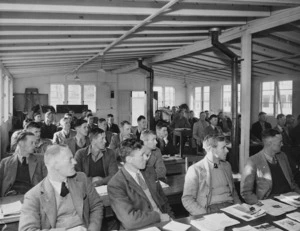 Returned servicemen attending a lecture at Canterbury Agricultural College, Lincoln - Photograph taken by William George Weigel