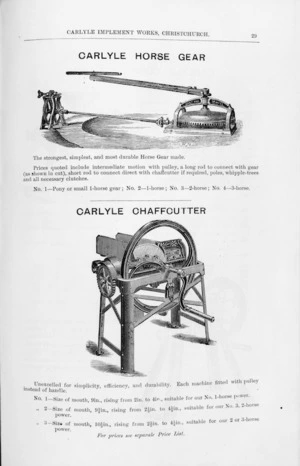Booth, Macdonald & Co Ltd :Carlyle horse gear [and] Carlyle chaffcutter. [1907].