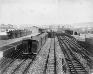 Trains and railway tracks at Dunedin railway station