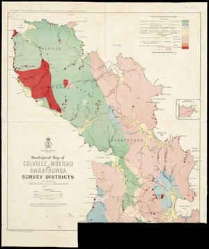 Geological map of Colville, Moehau and Harataunga survey districts / surveys executed by J.M. Bell ... [et al.] ; compiled and drawn by R.J. Crawford.