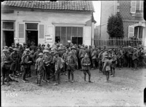 New Zealand soldiers outside an army canteen, France