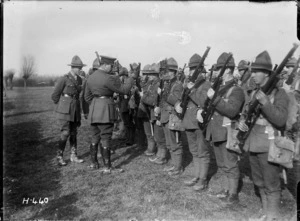 The GOC holds rifle inspection of an Otago battalion during World War I