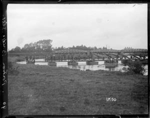 A pontoon bridge built by New Zealand Engineers in England, World War I