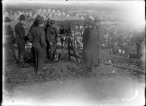 New Zealand soldiers looking at the official photographer's camera in France, World War I