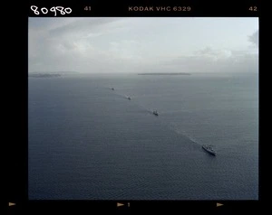 Canadian warship with the naval flotilla entering Auckland harbour