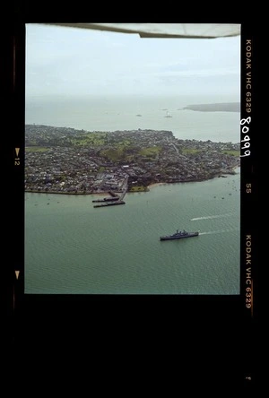 New Zealand warship with the naval flotilla entering Auckland harbour
